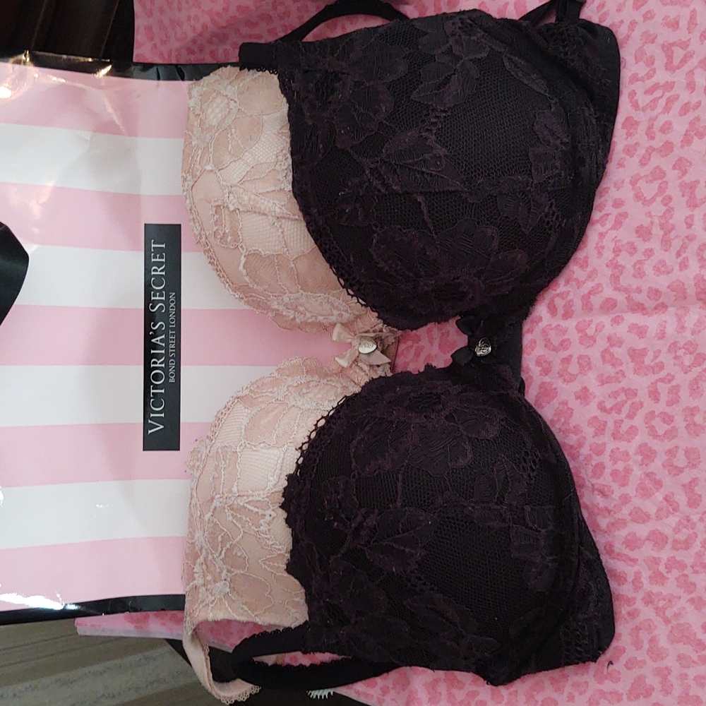 Victoria's Secret Black/Nude Lace Push Up Bras 32C